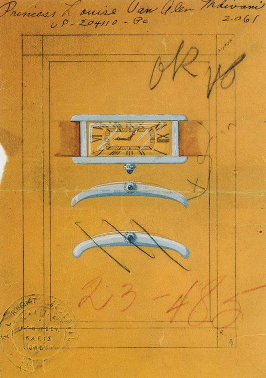 Design drawing for a watch created for Princess Mdivani, 1935. (Courtesy of Cartier New York archives)